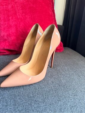 Christian Louboutin Patent So Kate Nude Pink Pointed-Toe Stiletto Pumps